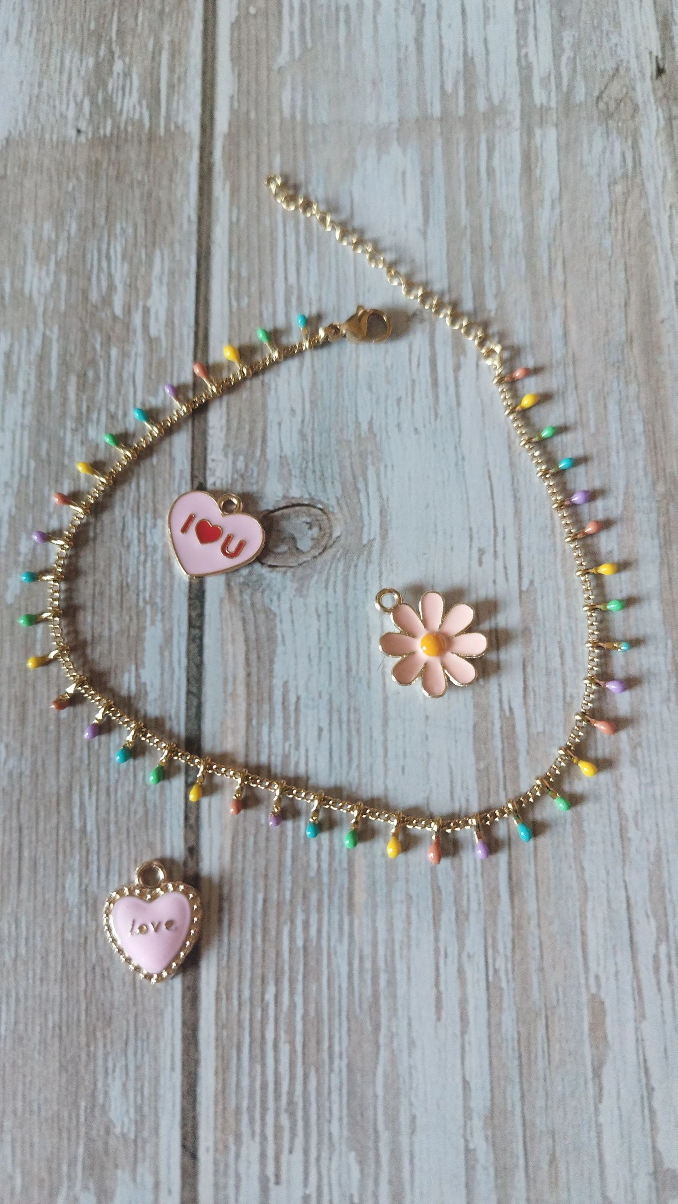 Bracelet de cheville doré et multicolore acier inoxydable 